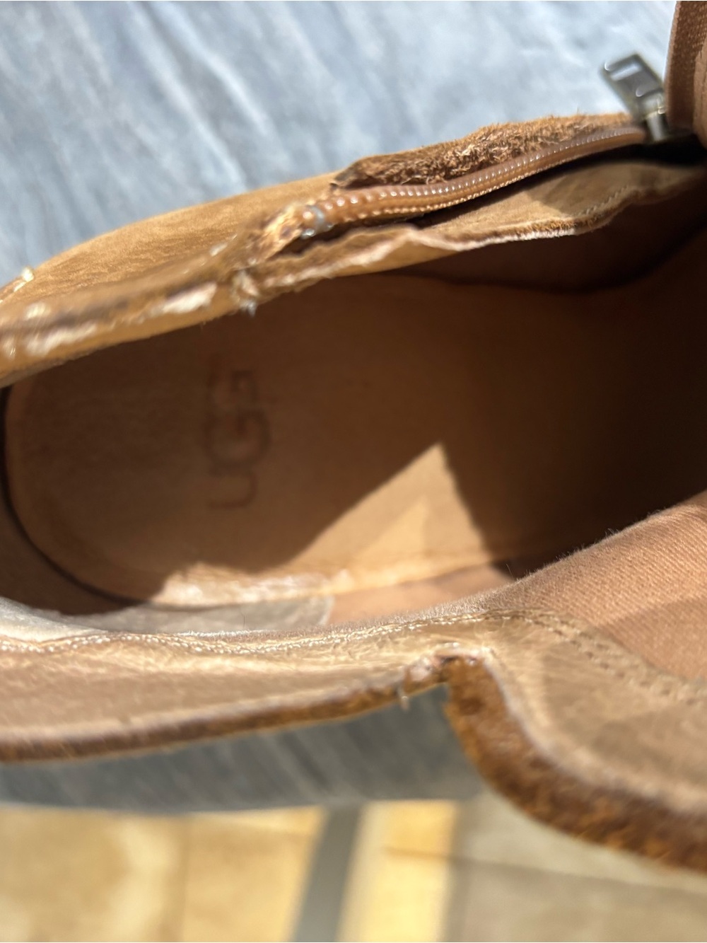UGG Pixley Chestnut Nubuck Leather Stacked Block Heel Ankle Boots Size 8 GUC - Picture 4 of 10